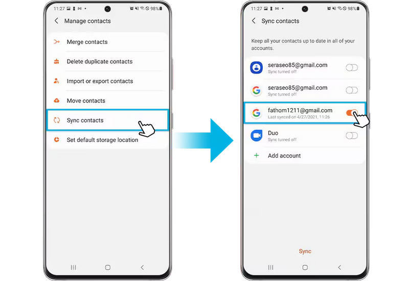 Back Up Samsung Contacts to Google