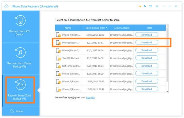 Download iCloud backup file