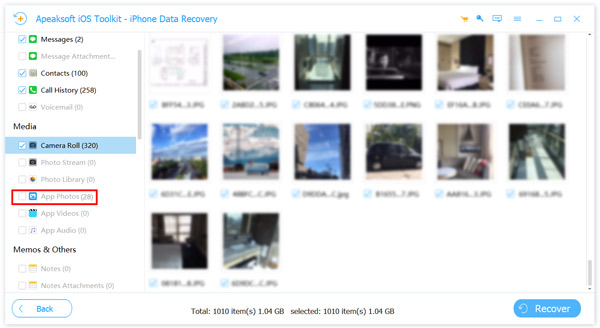 Recover deleted app photos on iPhone