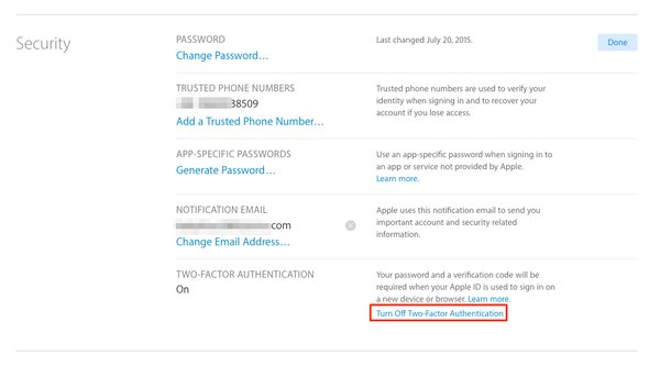 Turn Off Two-Factor Authentication