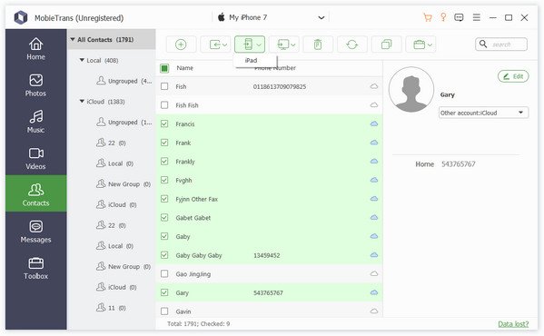 export contacts from ipad