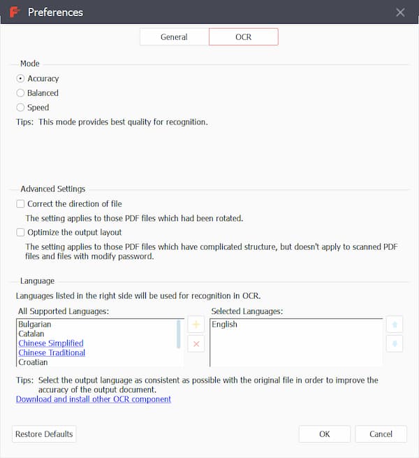 OCR Settings