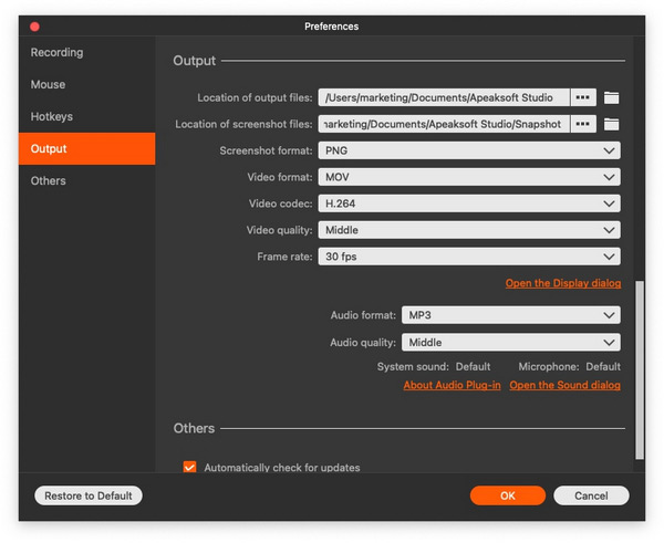 Output Preferences