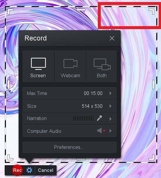 Screen Size Screencast-o-matic