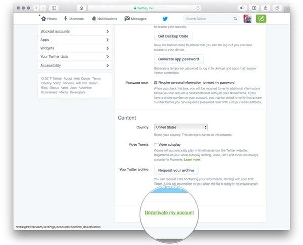 Deactivate Twitter Account