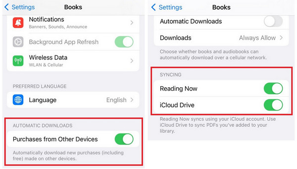 Activate iBooks syncing settings