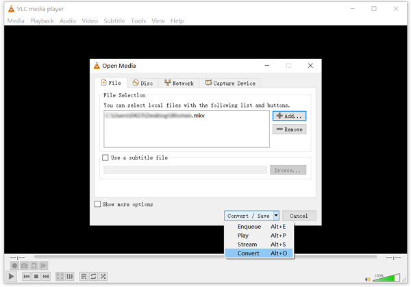 Add Mkv to Vlc Choose Convert