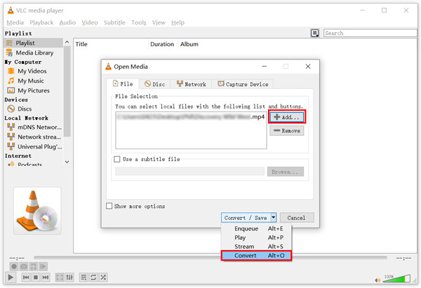 Add MP4 To Vlc Choose Convert