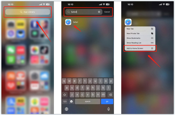 Add Safari to iPhone Home Screen from App Library