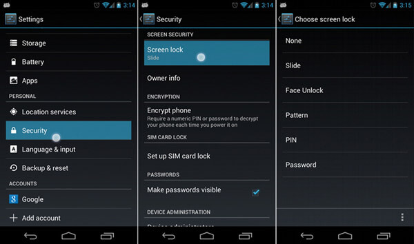 Android Lock Screen Settings