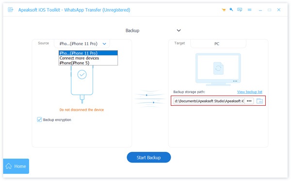 Apeaksoft Backup Storage Path