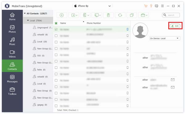 Apeaksoft Edit Contacts