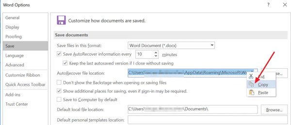 Autorecover File Location