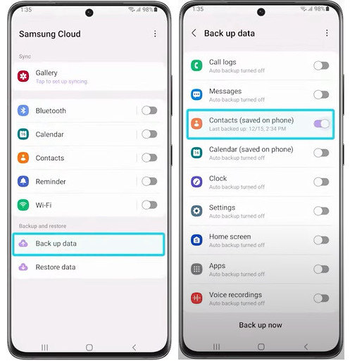 Back Up Contacts Via Samsung Cloud