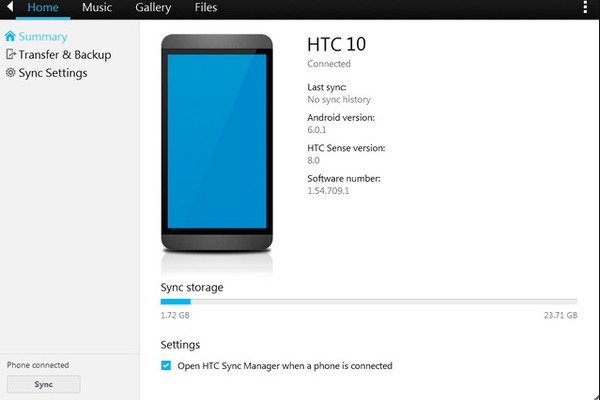 Sichern Sie das HTC mit dem HTC Sync Manager