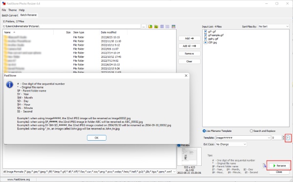 Batch Rename in FastStone Photo Resizer