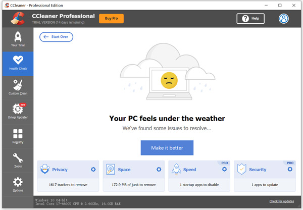CCleaner Pro PC Health check