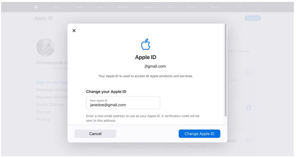 更改 Apple ID 网页