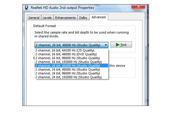 Changing Default Sound Format