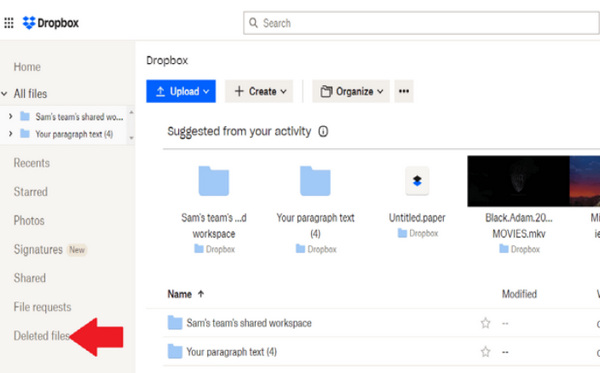 Choose Deleted Files Dropbox