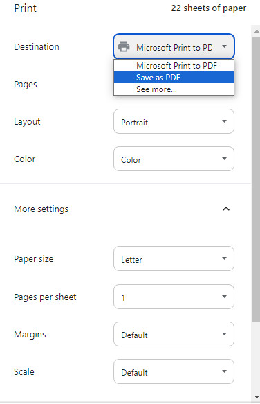 Chrome Save As pdf