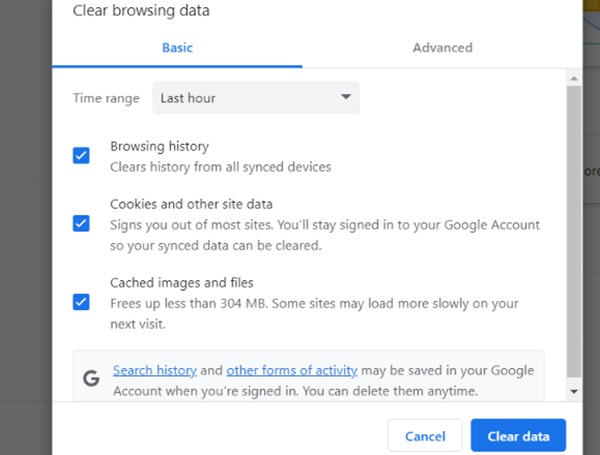 Clear Browsing Data Window