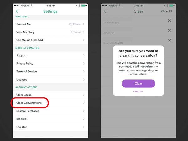 Clear Conversations on Snapchat