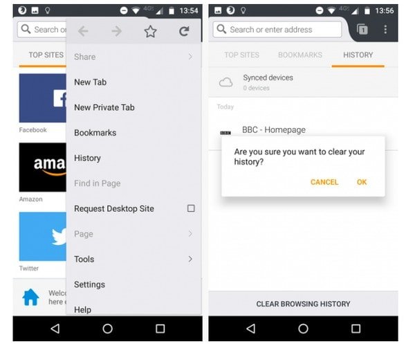 clear firefox history on android phone