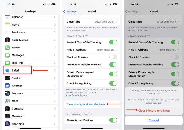 Clear History and Website Data on iPhone Safari