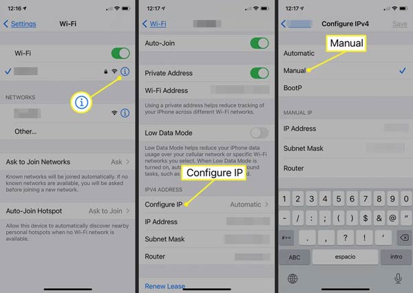 how to change private ip address on iphone