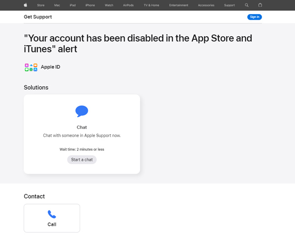 当您的帐户被禁用时联系 Apple 支持