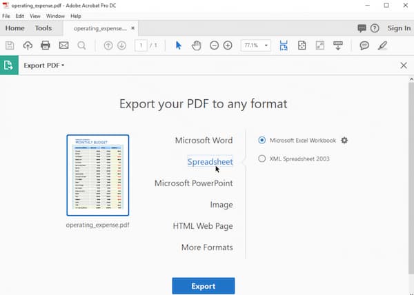 acrobat pdf to excel