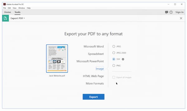 Converter PDF to TIFF Acrobat