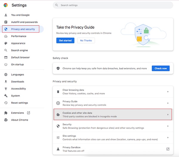 Cookies And Other Site Data