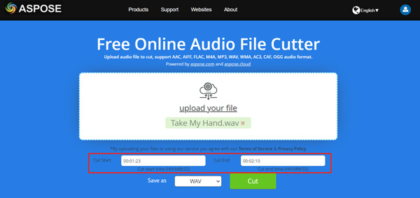 Cut Wav File Online Aspose