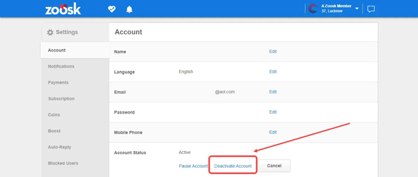 Deactivate Zoosk Com