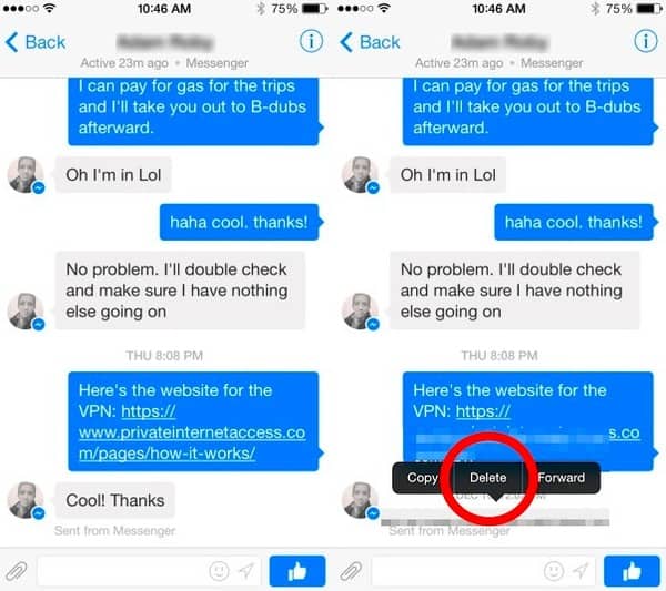 How to delete messenger messages completely