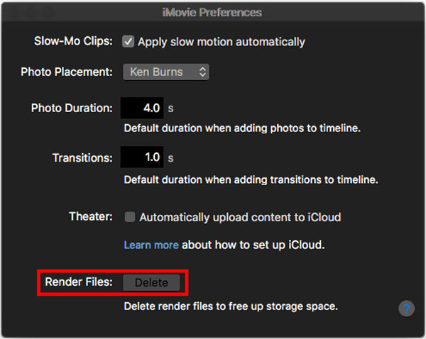 Delete iMovie Render Files