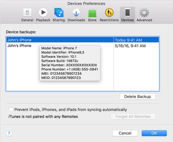 delete itunes backup