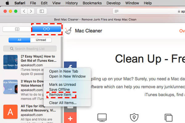 Delete reading list sidebar safari on mac