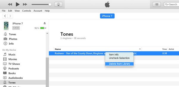Delete iPhone Ringtones via iTunes