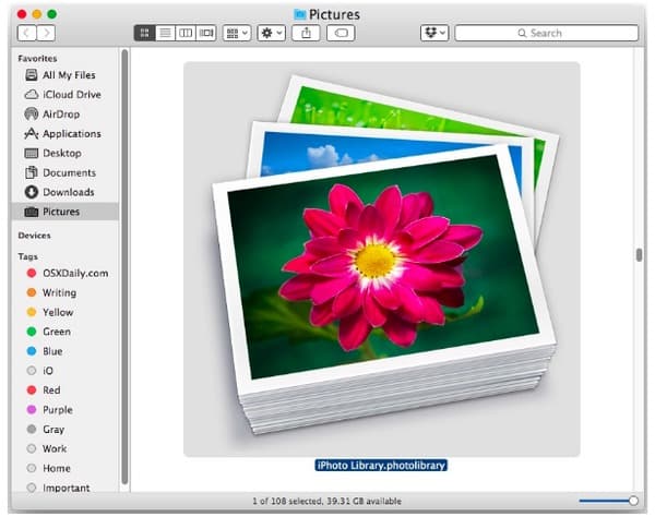 delete iphoto library