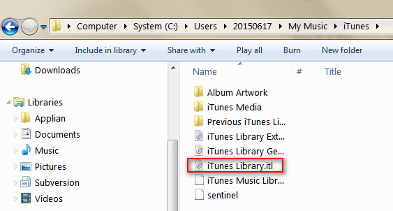 Drag current iTunes Library file to another place