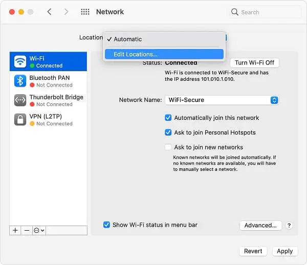 Edit Mac Network Location