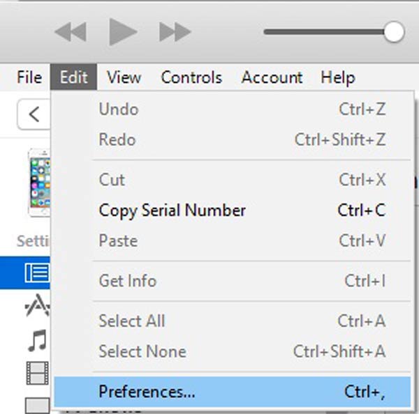 Edit Preferences iTtunes