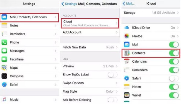 Enable Contact On Icloud Settings