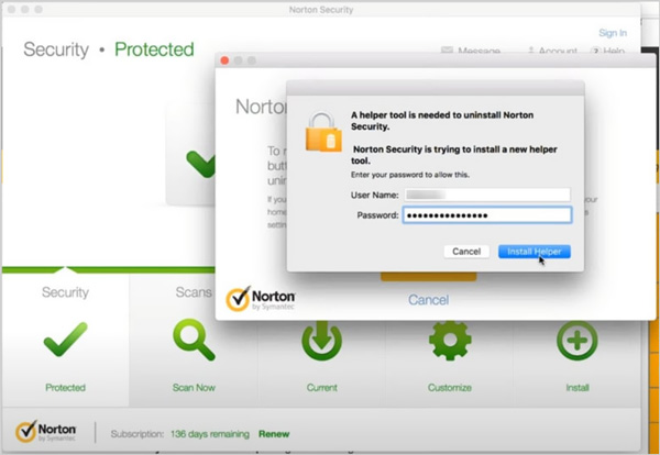 Enter Username Passcode To Uninstall Norton