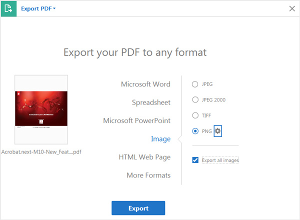 Export PDf to PNG Adobe Acrobat