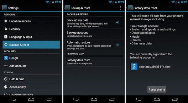 Factory Reset Android Phone