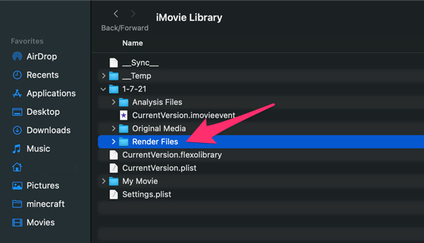 Find iMovie Library Render Files